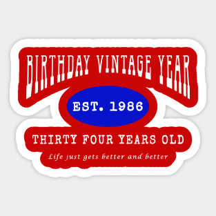 Birthday Vintage Year - Thirty Four Years Old Sticker